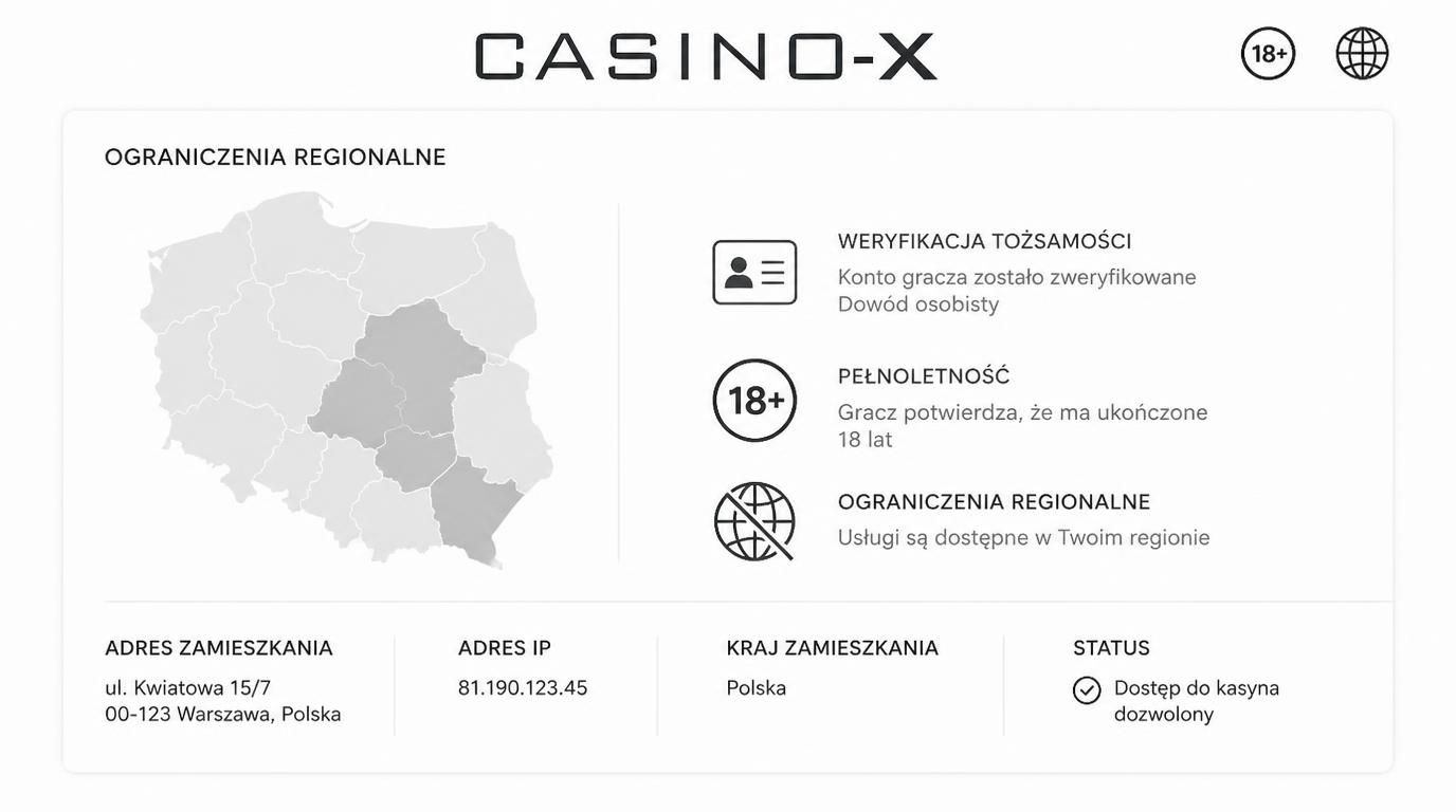 Mapa Polski plus oznaczenie wieku 18+, ikony regionów i dokumentów